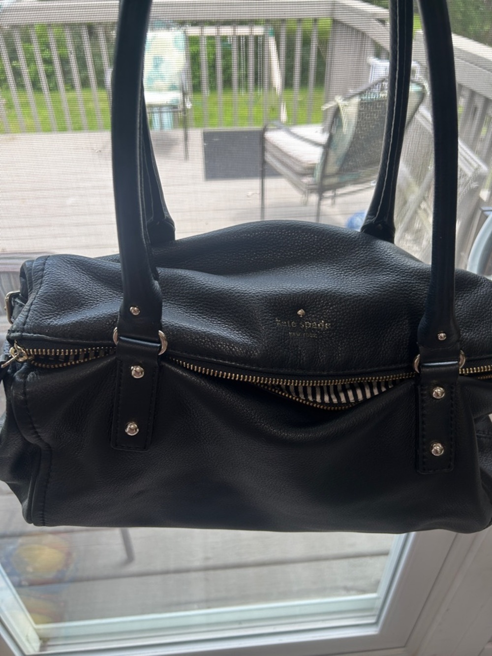 kate spade Black Pebbled Leather Shoulder Bag with Gold Hardware